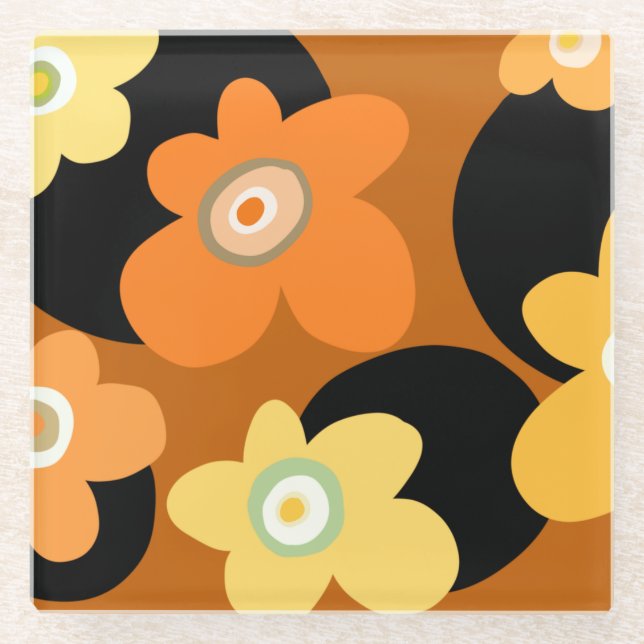 Posavasos De Vidrio Floral marrón (Anverso)