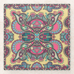 Posavasos De Vidrio Floral Paisley Bandanna: tradicional ornamental