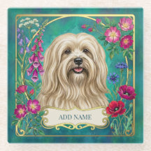Posavasos de vidrio floral personalizado Lhasa Aps