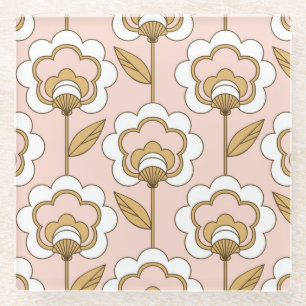 Posavasos De Vidrio Floral retro: patrón vintage sin soldadura.