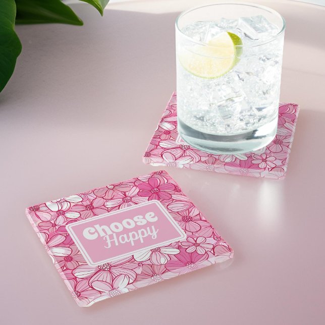 Posavasos De Vidrio Floral rosa elegir feliz (Subido por el creador)