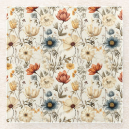 Posavasos De Vidrio Floral Seca Antigua Terracota Azul Marino