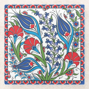 Posavasos De Vidrio Floral Turca Otomana Iznik Rojo Azul Tradicional