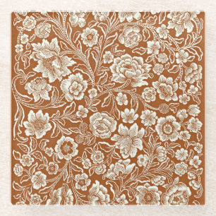 Posavasos De Vidrio Floral Vintage en Siena Quemada