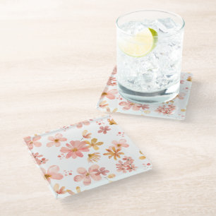 Posavasos De Vidrio Florales de otoño naranja melocotón moderno