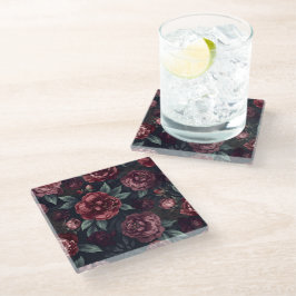 Posavasos De Vidrio Florales Malhumorados Patrón Acuarela Rojo Oscuro