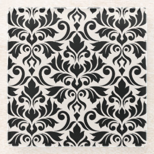 Posavasos De Vidrio Florecer Damasco Patrón Grande Negro sobre Crema