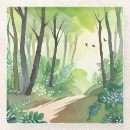 Posavasos De Vidrio Floreciente Selva Verde | Naturaleza Acuarela