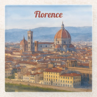Posavasos De Vidrio Florencia Acuarela Duomo Silueta