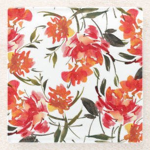 Posavasos De Vidrio Flores acuarelas, patrón impecable a mano.