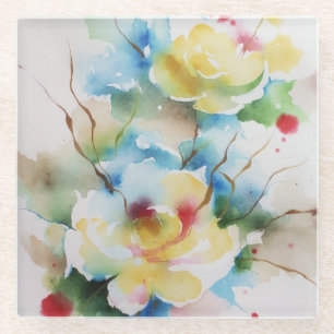Posavasos De Vidrio Flores acuáticas abstractas