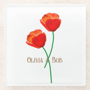 Posavasos De Vidrio Flores Amapola Personalizadas