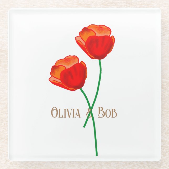 Posavasos De Vidrio Flores Amapola Personalizadas (Anverso)