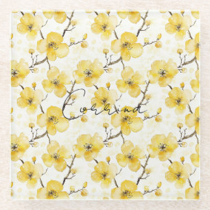 Posavasos De Vidrio Flores amarillas de oro