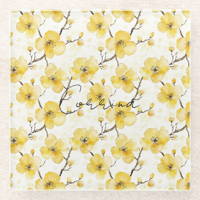 Posavasos De Vidrio Flores amarillas de oro (Anverso)