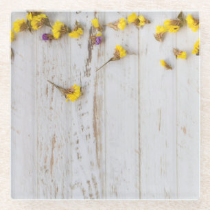 Posavasos De Vidrio Flores amarillas de primavera, decoración de tabla