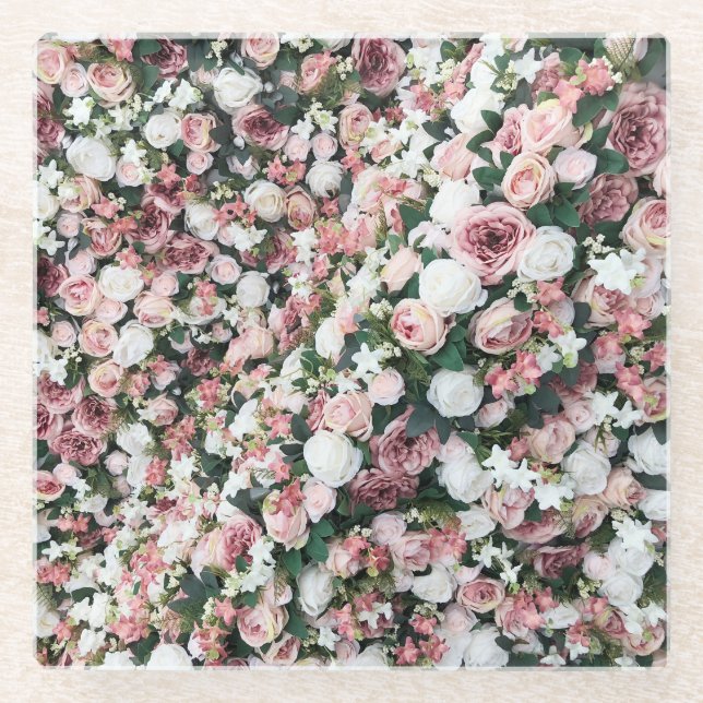 Posavasos De Vidrio Flores artificiales coloridas: fondo vibrante (Anverso)