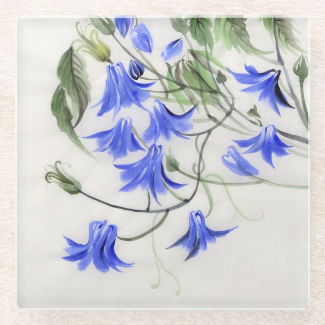 Posavasos De Vidrio Flores azules (Anverso)