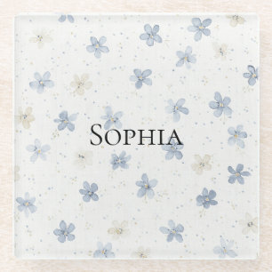 Posavasos De Vidrio Flores Azules Bonitas