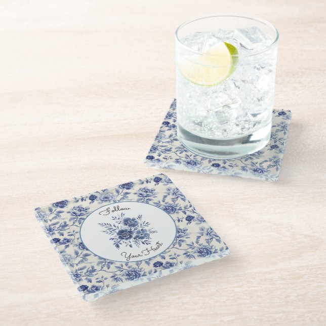 Posavasos De Vidrio Flores Azules Bonitas   (Angular)