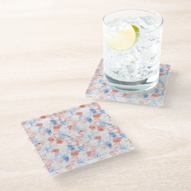 Posavasos De Vidrio Flores azules rojas (Angular)