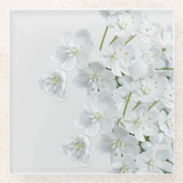 Posavasos De Vidrio Flores blancas