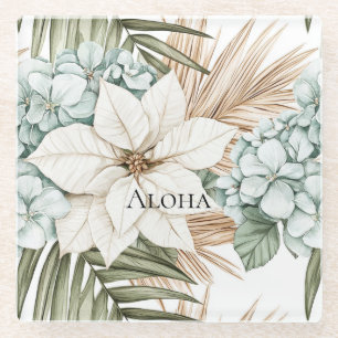 Posavasos De Vidrio Flores Blancas Azules Tropicales Boda