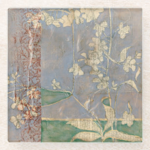 Posavasos De Vidrio Flores blancas en fondo del papel prensa