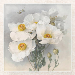 Posavasos De Vidrio Flores Blancas Paul de Longpre Floral Vintage
