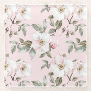 Posavasos De Vidrio Flores Blancas Rosadas Bonitas