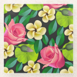 Posavasos De Vidrio Flores coloreadas a mano Diseño-67459