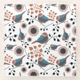 Posavasos De Vidrio Flores Cute Chickadee Bird Berries