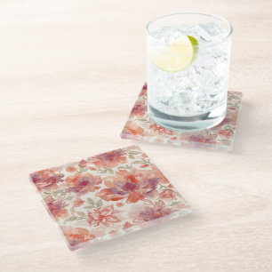 Posavasos De Vidrio Flores de acuarela pastel naranja claro