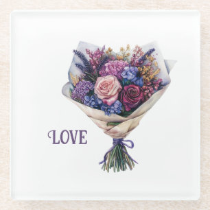 Posavasos De Vidrio Flores de Amor Rosa Púrpura