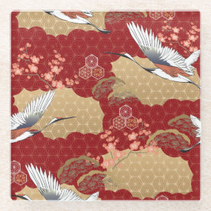 Posavasos De Vidrio Flores de cerezo de kimono japonesas