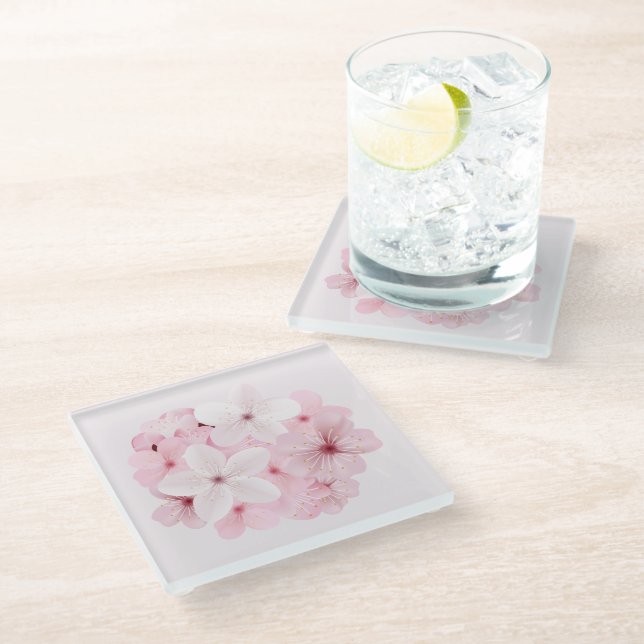 Posavasos De Vidrio Flores de cerezo rosa (Angular)