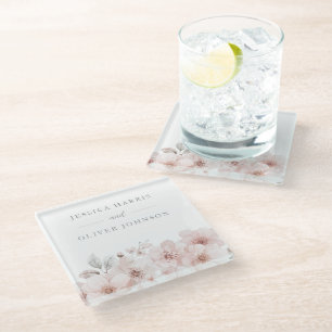 Posavasos De Vidrio Flores de color de agua de Rubor Hermoso Boda