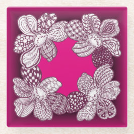 Posavasos De Vidrio Flores de doodle color rosa o Personalizado