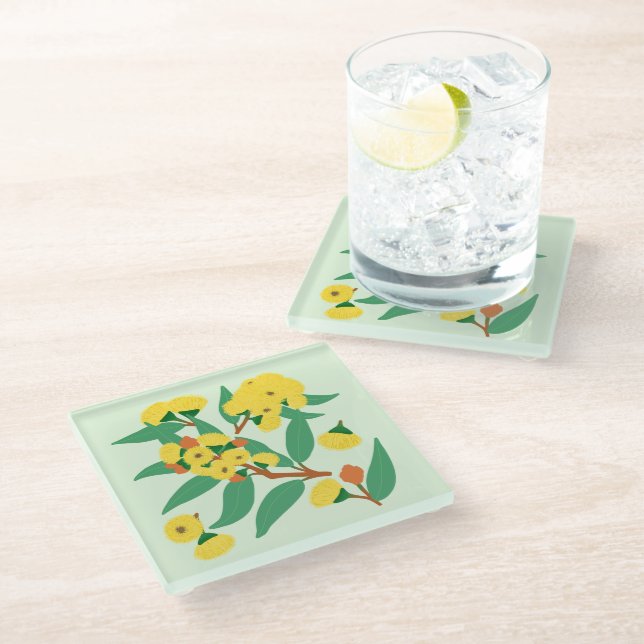 Posavasos De Vidrio Flores de eucalipto amarillo (Angular)