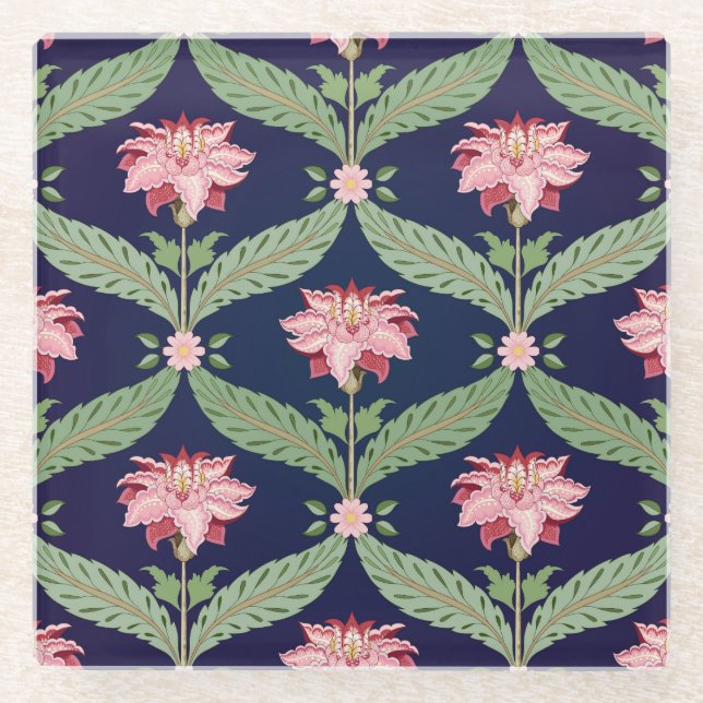 Posavasos De Vidrio Flores de Fantasía: Motivos Oscuros Indios (Anverso)