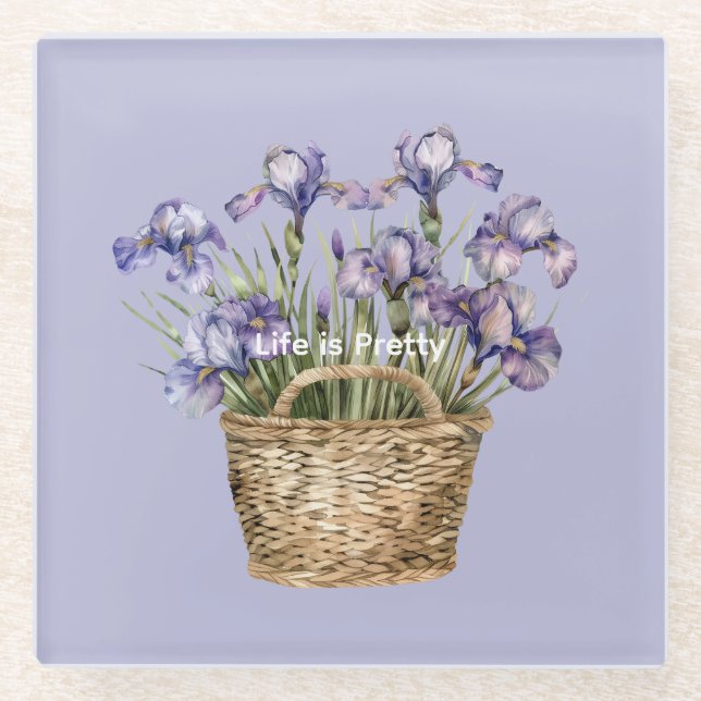 Posavasos De Vidrio Flores de Iris Morado (Anverso)