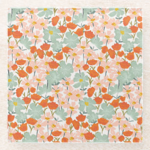 Posavasos De Vidrio Flores de jardín: rosa, naranja sin costuras