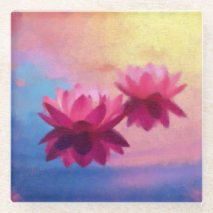 Posavasos De Vidrio Flores de Lotus abstractas y coloridas