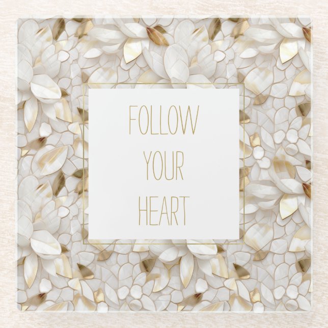 Posavasos De Vidrio Flores de Lotus de oro blanco (Anverso)