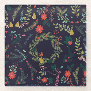 Posavasos De Vidrio Flores de Navidades dibujadas a mano: colección vi