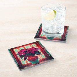Posavasos De Vidrio Flores de Nochebuena de fantasía