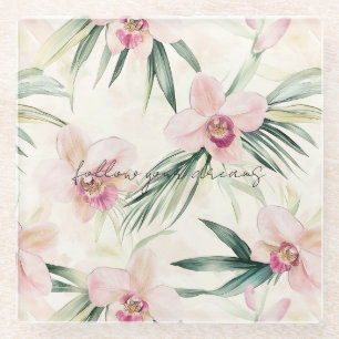 Posavasos De Vidrio Flores de orquídeas tropicales rosadas de bonito