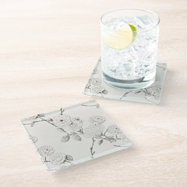 Posavasos De Vidrio Flores de Otoño Negras Crema (Angular)