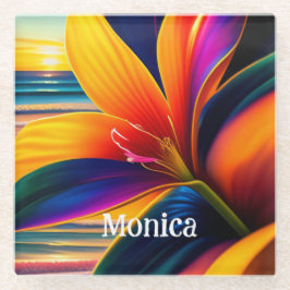 Posavasos De Vidrio Flores de paraíso tropical personalizadas