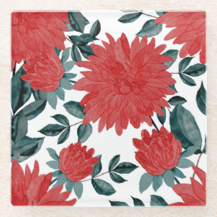 Posavasos De Vidrio Flores de Pradera: Acuarela Vintage sin Costuras